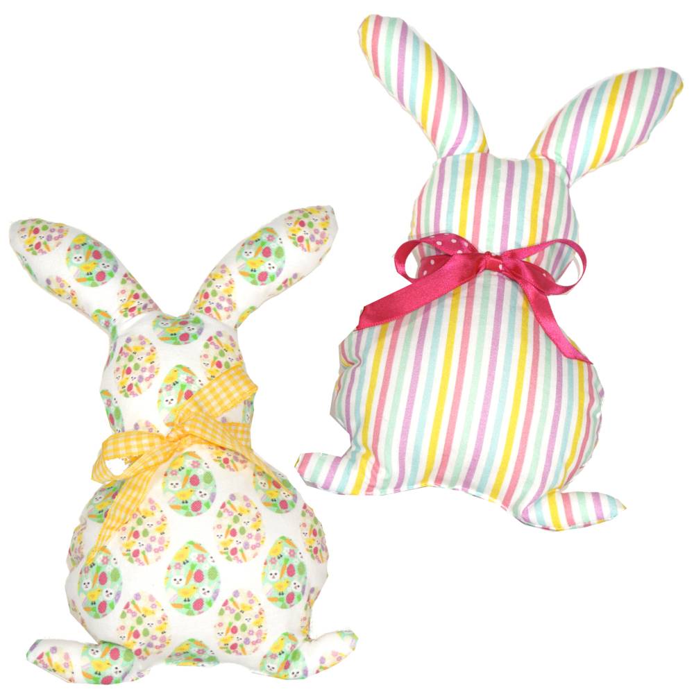 Osterhasen Stoffhasen 2er Set Bunt – Handgemachte Deko Hasen aus Baumwollstoff Bild 3