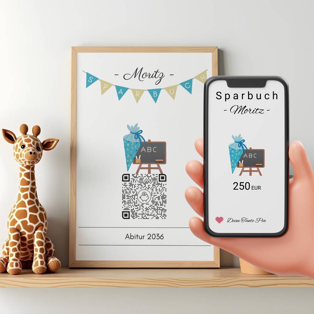 Geldgeschenk Schulanfang | Digitales QrCode Sparbuch | Motiv Schultüte Bild 1