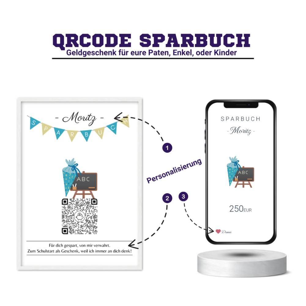 Geldgeschenk Schulanfang | Digitales QrCode Sparbuch | Motiv Schultüte Bild 3