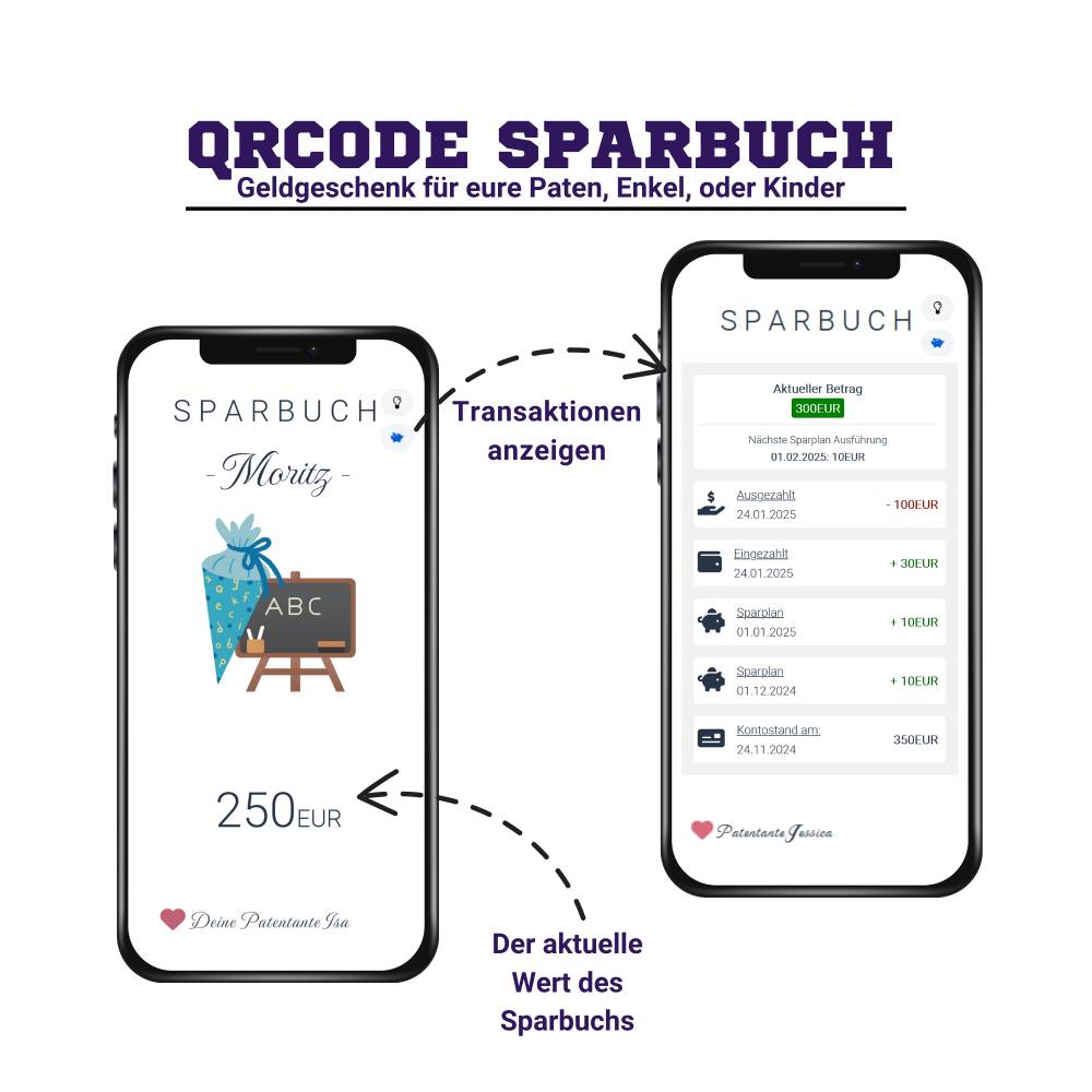 Geldgeschenk Schulanfang | Digitales QrCode Sparbuch | Motiv Schultüte Bild 5