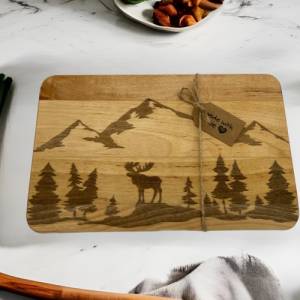 Frühstücksbrett mit Gravur Elch - Bäume - Natur