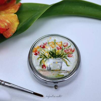 Pillendose Tulpenstrauß Motiv handgemalt