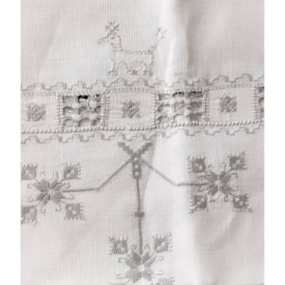 TRUE VINTAGE Deckchen,Tischdecke,Aufleger Leinen mit Stickerei 60er shabby chic Landhaus