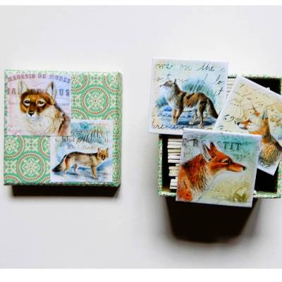 Handmade Legespiel für Erwachsene Füchse und Wölfe 24 Paare 48 Karten  in schöner Schachtel 