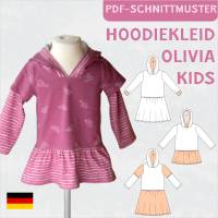 Ebook & Schnittmuster 'Olivia' – Hoodiekleid mit gekräuseltem Saum & Kapuzenvarianten, PDF-Anleitung auf Deutsch