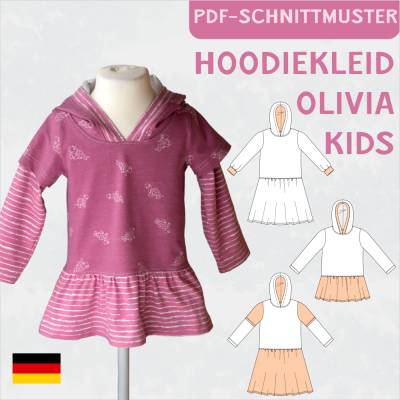 Ebook & Schnittmuster 'Olivia' – Hoodiekleid mit gekräuseltem Saum & Kapuzenvarianten, PDF-Anleitung auf Deutsch