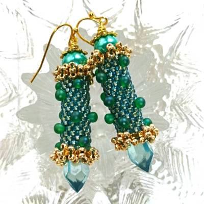 Ohrringe petrol salbei grün Glasperlen handgemacht bistro green