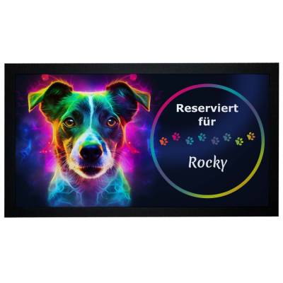 Futtermatte Jack Russell Terrier mit Name im Neon-Design Napfunterlage personalisiert