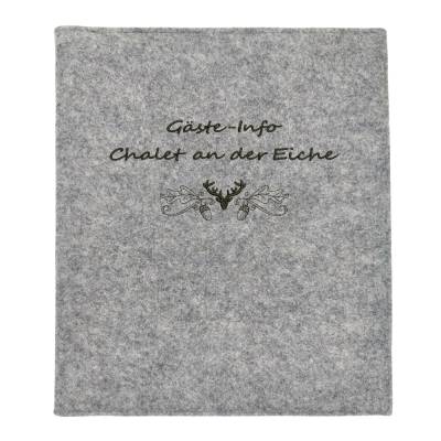 Gästemappe Hirsch Eicheln Wunschtext Filz vegan K22