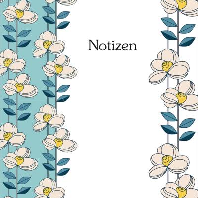 Notizheftchen Junge Retroblumen, Notizen,Floral auf Hellblau, DIN A6 Notizheft liniert als Paperback