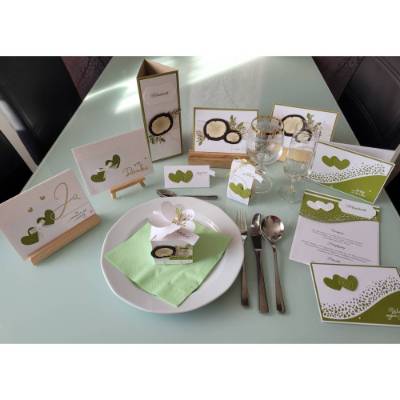 Hochzeits-Papeterie, Einladung, Dankes-Karten, Gastgeschenk, Tischkarten, Menükarten, Stampin up 