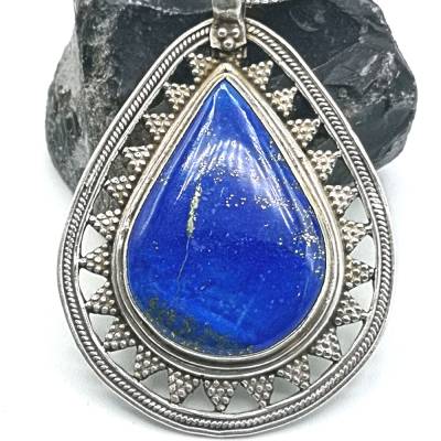 Vintage riesiges Lapislazuli Amulett an Schlangenkette - 70er