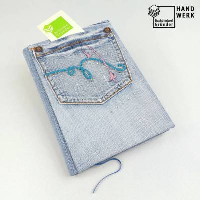 Notizbuch, Jeans Upcycling, DIN A5, hellblau, Recycling-Papier, Unikat
