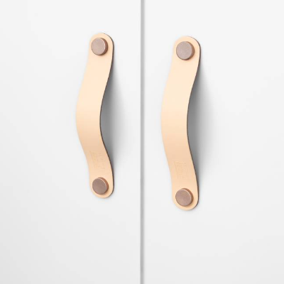 Ledergriffe Peach Serie "Arc" handgefertigte Möbelgriffe Pfirsich Creme / Schrankgriffe in 30 Farben