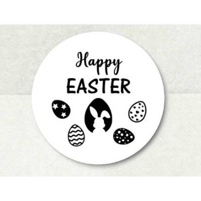 HAPPY EASTER Sticker Aufkleber schwarz weiß 5cm Ostern Hase Osterei, Klebepunkt Journaling, by BuntMixxDESIGN