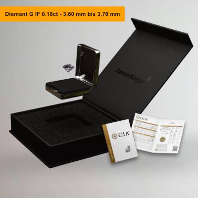 Geschenke-Set | lupenreiner natürlicher Diamant 0.18ct 3,60 - 3,70mm | Feines Weiss | inkl. GIA Zertifikat & Lasergravur