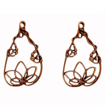 2 Vintage-Anhänger/charms, Lotusform, Bohemian Style, kupferfarben, 5,4x2,7cm