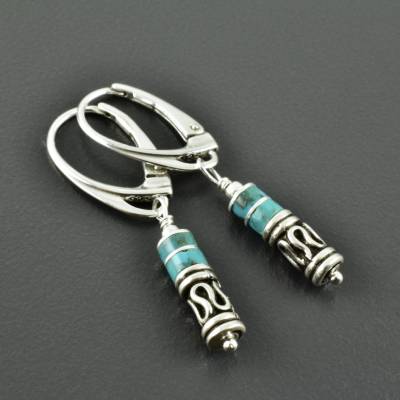 Ohrringe mit Türkis und 925er Sterling Silber Edelsteinohrringe Türkise blauer Ohrschmuck Hängeohrringe Geschenk 