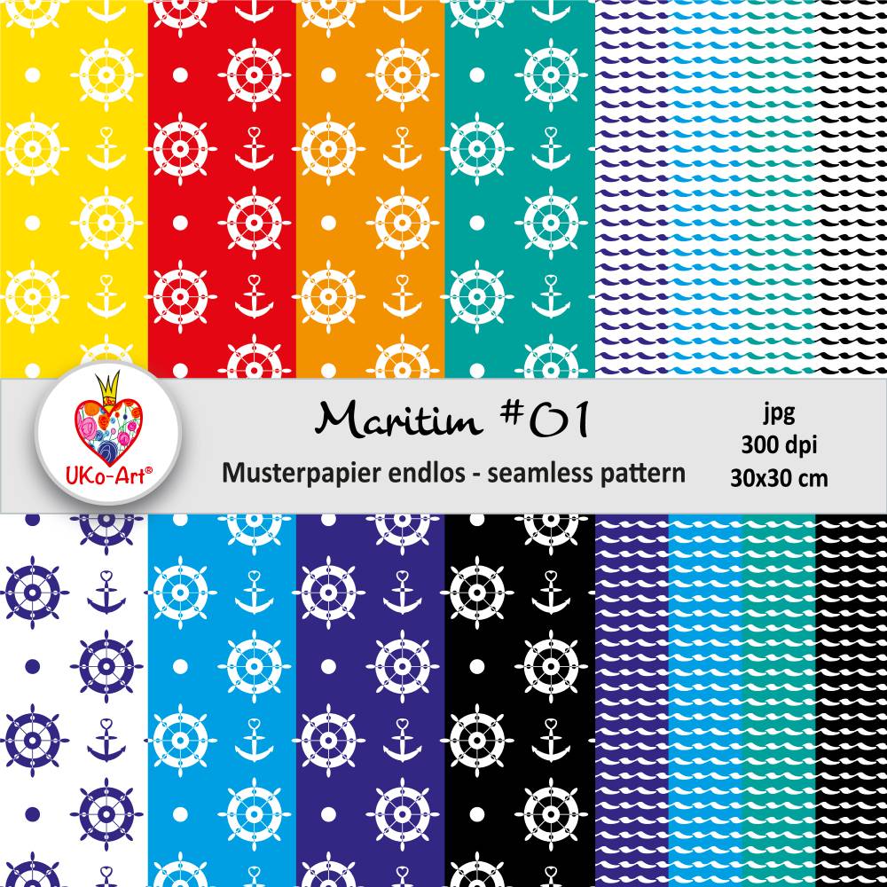 Endlosmuster Maritim #01, Digipapier, Nahtlosmuster für Bastelpapier, Scrapbook  Motivpapier Stoffdesign Bild 1