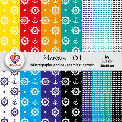 Endlosmuster Maritim #01, Digipapier, Nahtlosmuster für Bastelpapier, Scrapbook  Motivpapier Stoffdesign