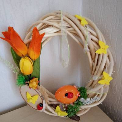 Dekokranz Türkranz Wandkranz Frühling Ostern – Traum in Orange und Gelb, Einzelstück