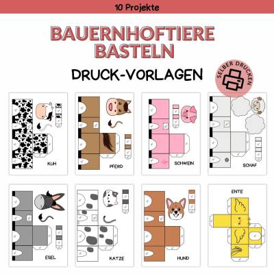 Bastelvorlage Bauernhoftiere für Kinder - Druckvorlage - Bastelideen zum Selberdrucken - Bastelbuch - Digitaler Download