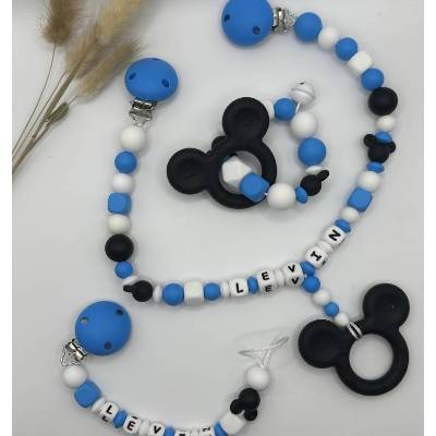Schnullerketten Set Blau/Weiß