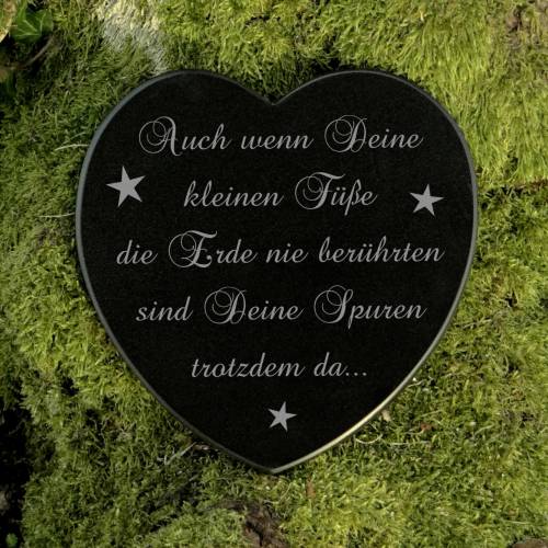 Gedenkstein Herz Grabschmuck Sternenkind Gravur - Spruch Auch wenn Deine kleinen Füße - Marmor