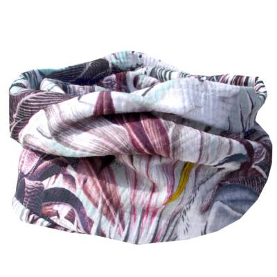 Musselin Loop Schal Damen – Blätter, Blumen & Vögel in Hell Mint | Handgemacht