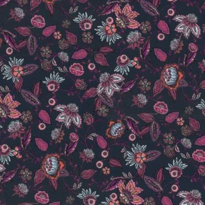 Westfalenstoffe uni Bali blau rosa Blumen 100% Baumwolle Webware Webstoff