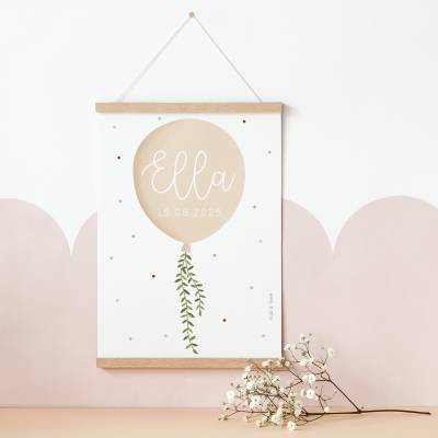 Geburtsposter Ballon Kinderzimmer Poster mit Geburtsdatum - Geschenk Geburt Luftballon Geschenk Taufe Baby Kinderzimmer