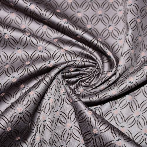 15,70 EUR/m Dirndl-Stoff Blümchen Ornamente  auf grau-beige Baumwollsatin