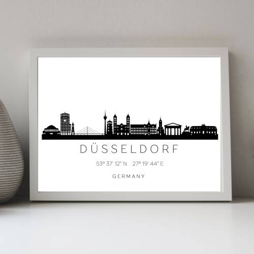 Poster DÜSSELDORF SKYLINE mit Koordinaten | Heimat Stadt | Stadtposter | Personalisiert | Sehenswürdigkeiten Geschenk | 