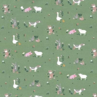 Westfalenstoffe Capri Bauernhof Farm Grün Tiere 100% Baumwolle Webware Webstoff