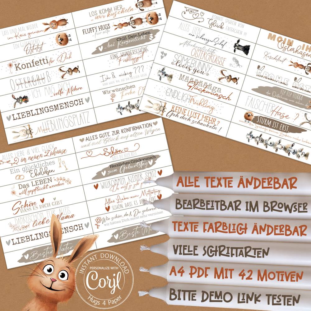 Kerzentattoos mit eigenem Text – personalisierbare Druckvorlagen für Ostern, Muttertag & Anlässe | PDF & Corjl Editierbar Bild 6