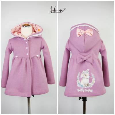 Jacke/Mantel "Jumi" Glitzer Sweat Dunkles Altrosa mit Hase *personalisierbar