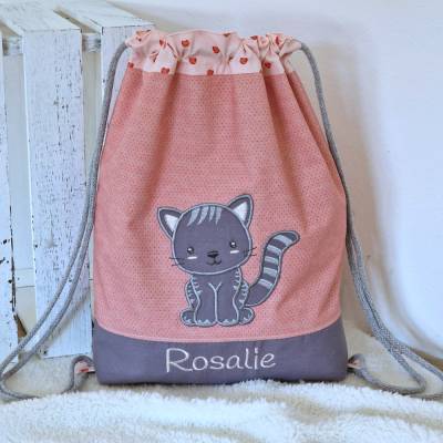 Turnbeutel mit Name und Katze