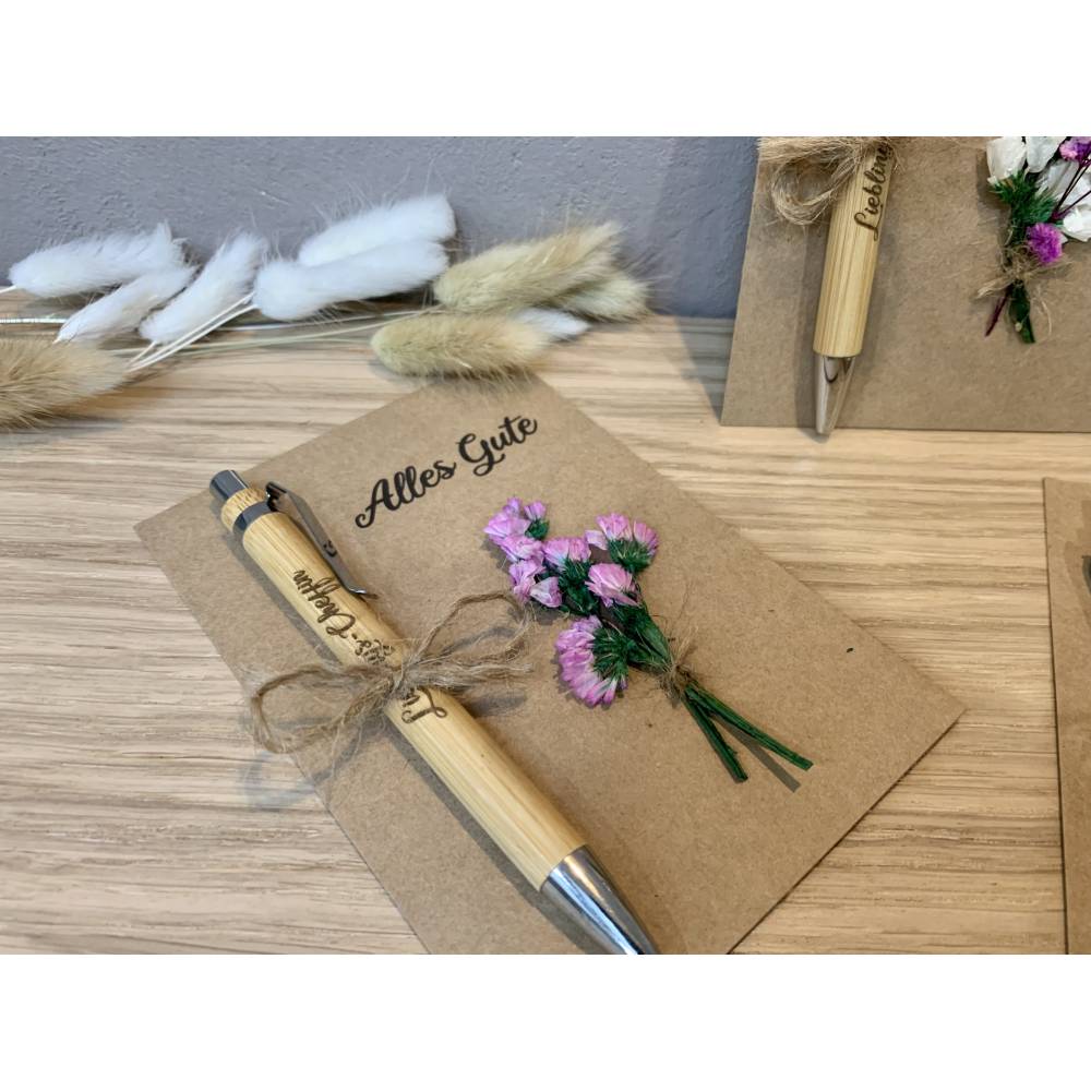 Grußkarte mit Kuli & Trockenblumen inkl. Gravur & Wunschtext Bild 2