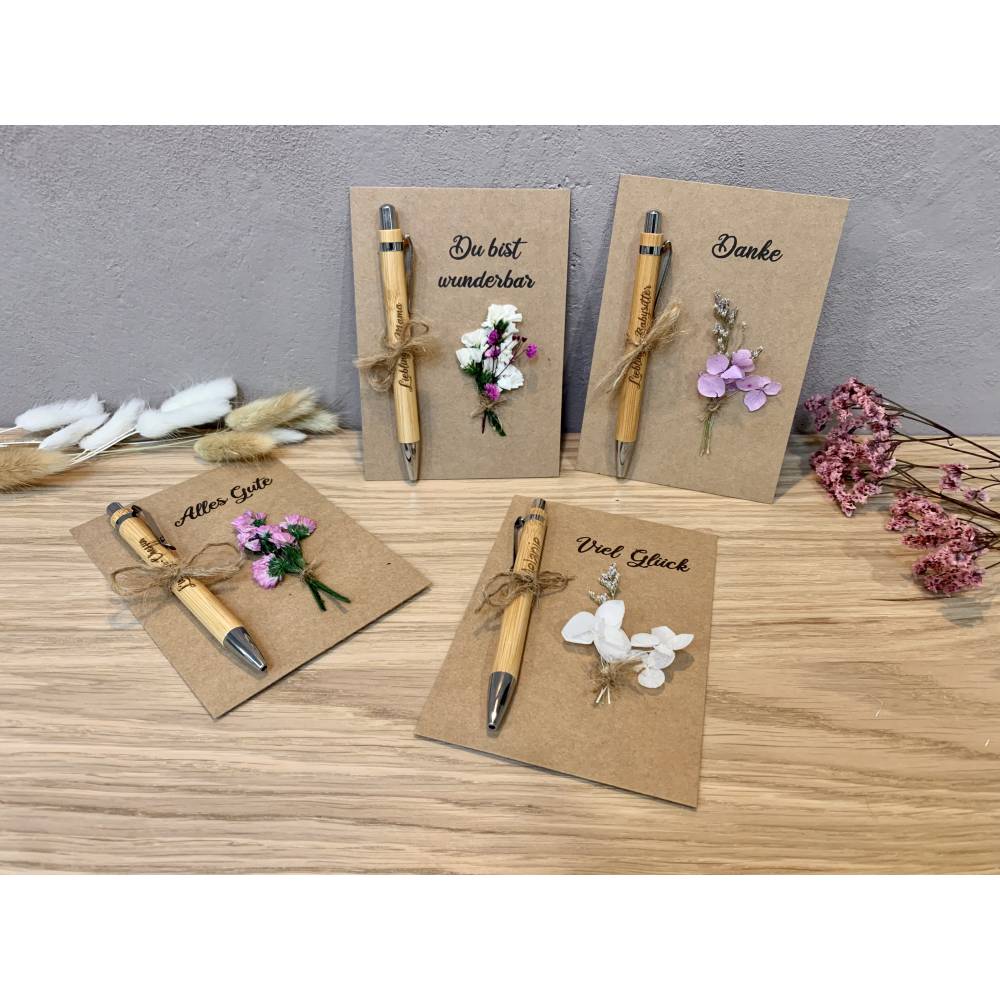 Grußkarte mit Kuli & Trockenblumen inkl. Gravur & Wunschtext Bild 3