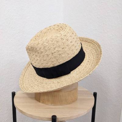 Strohhut Fedora Natur-Schwarz Unisex