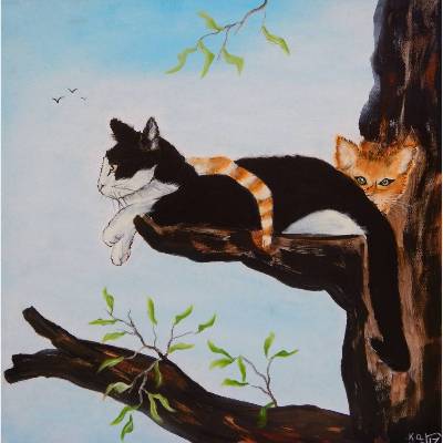 Ianni und Nino - Katzen - Tiergemälde - Originalgemälde in Öl und Acryl auf Leinwand Keilrahmen, 50 x 50 cm