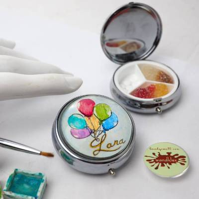 Zahngummidose Pillendose personalisiertes Luftballon Motiv mit Namen, handgemalt