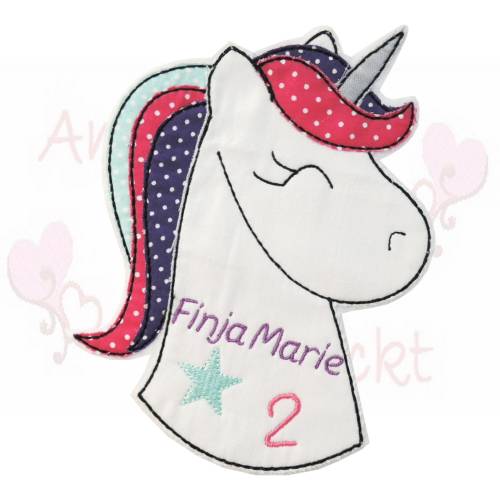 XL Regenbogen Einhorn mit Zahl und Name Aufnäher pink lila türkise geburtstag zahl kindergeburtstag pferde mädchen erste