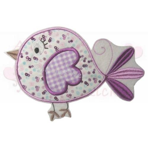 XL Vogel Applikation Aufbügler Aufnäher lila blumen kariert patch sticker pin