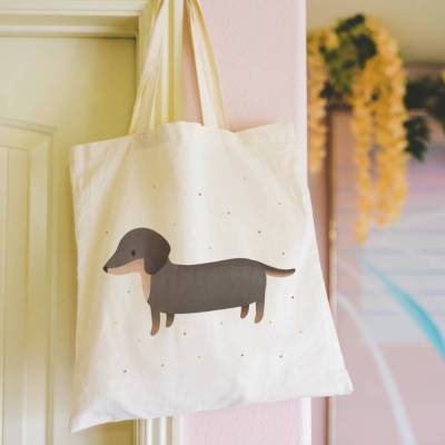 Stofftasche Dackel Hund Hunderasse Jutebeutel Haustier - Bibliothektasche Hunde Geschenk Tasche Dachshund Konfetti