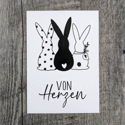 Grußkarte "Von Herzen" mit Kaninchenmotiv