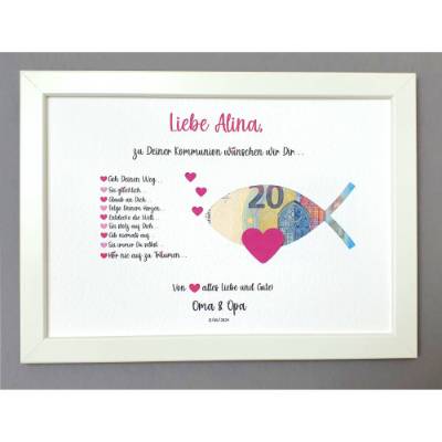 Geldgeschenk zur Konfirmation Kommunion, Konfirmationsgeschenk Mädchen, Kommunionsgeschenk Mädchen, Bilderrahmen Fisch