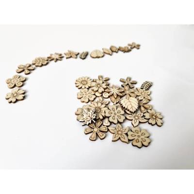 30 Stück Holzblumen Dekomaterial Blumen Blätter aus Holz zum Basteln