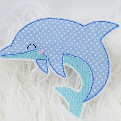 delfin aufnäher 13cm x 13cm Applikation bügelbild blau türkise fisch meer fische delphin jungen zum aufbügeln