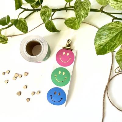 Aufkleber SMILEY BLAU PINK MINT runde smileysticker Geschenkaufkleber für Schule Lehrer Schultüte Bastel dekorieren